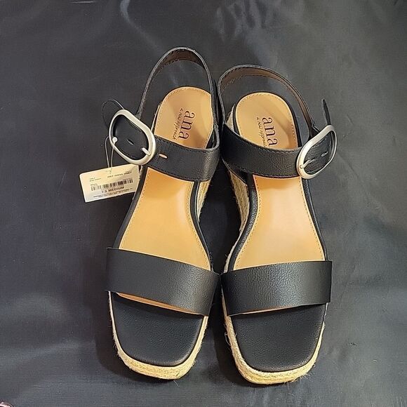 BRAND NEW A.N.A NEW APPROACH ADJUSTABLE BUCKLE ANKLE ONE BAND WEDGE SAND… - Picture 3 of 15